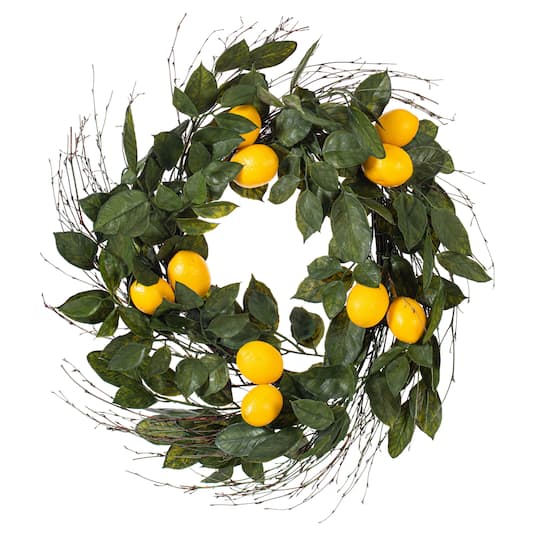 24&#x22; Green &#x26; Yellow Salal Leaf Lemon Wreath